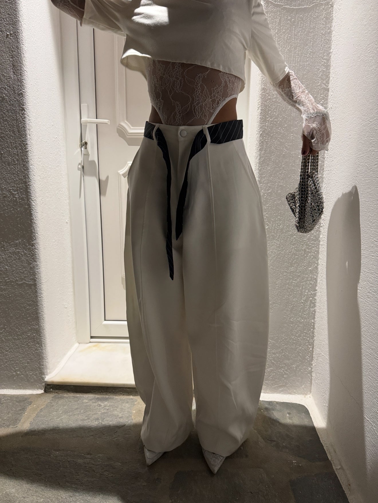 PANTALONE BALLON CRAVATTA BIANCO