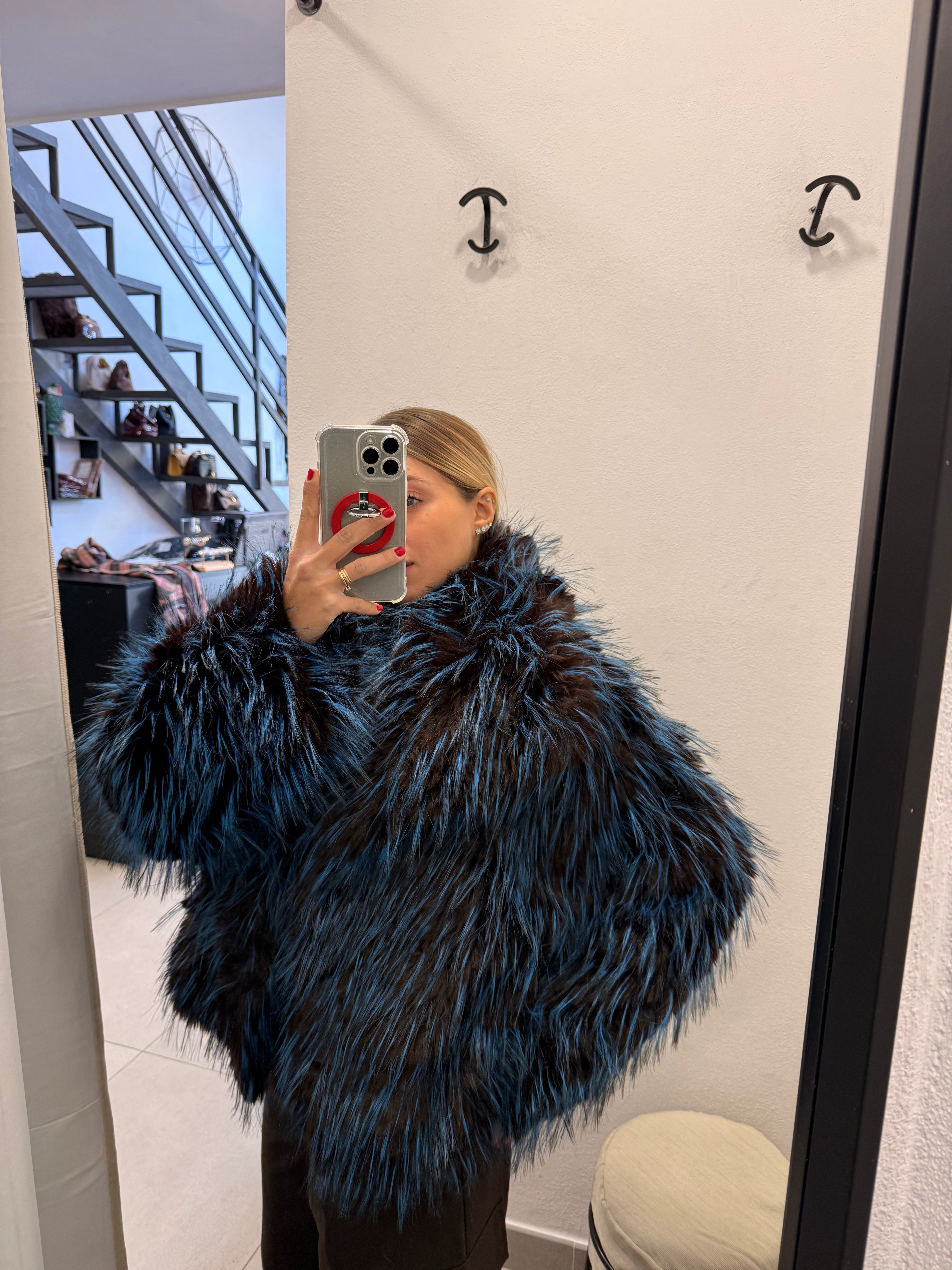 PELLICCIA BICOLOR AZZURRA E MARRONE