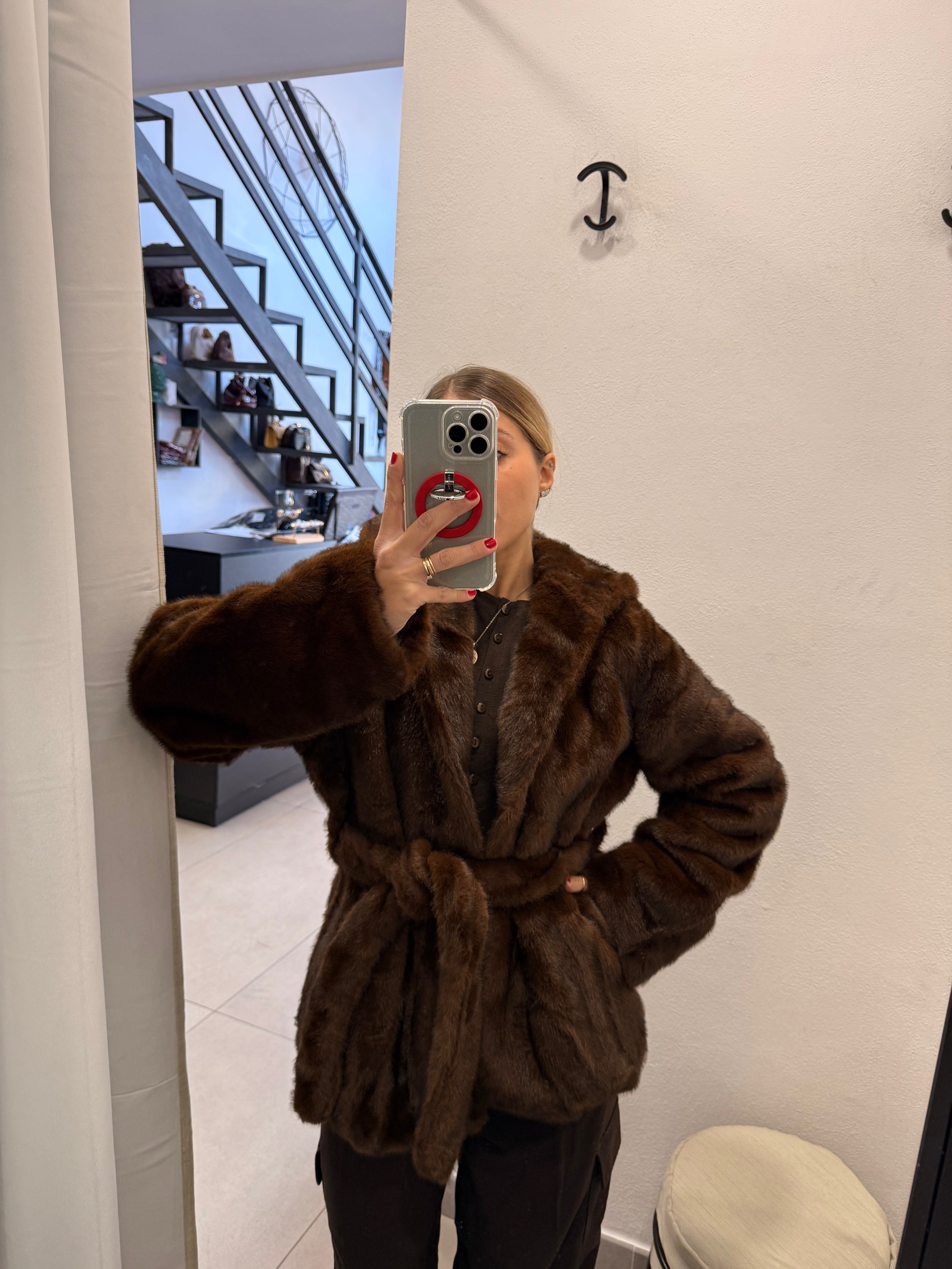 PELLICCIA VISONE MIELE CON CINTURA