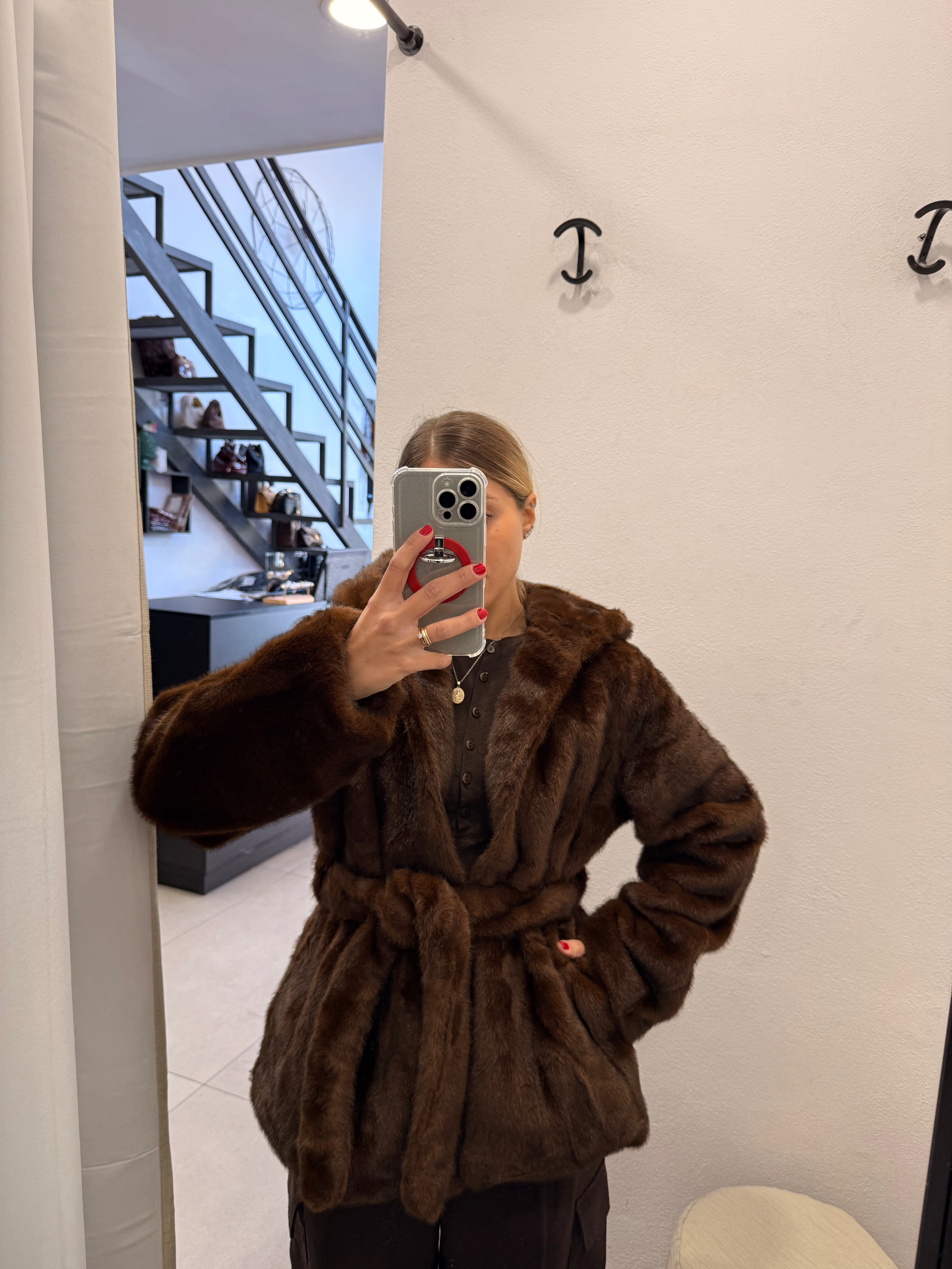 PELLICCIA VISONE MIELE CON CINTURA