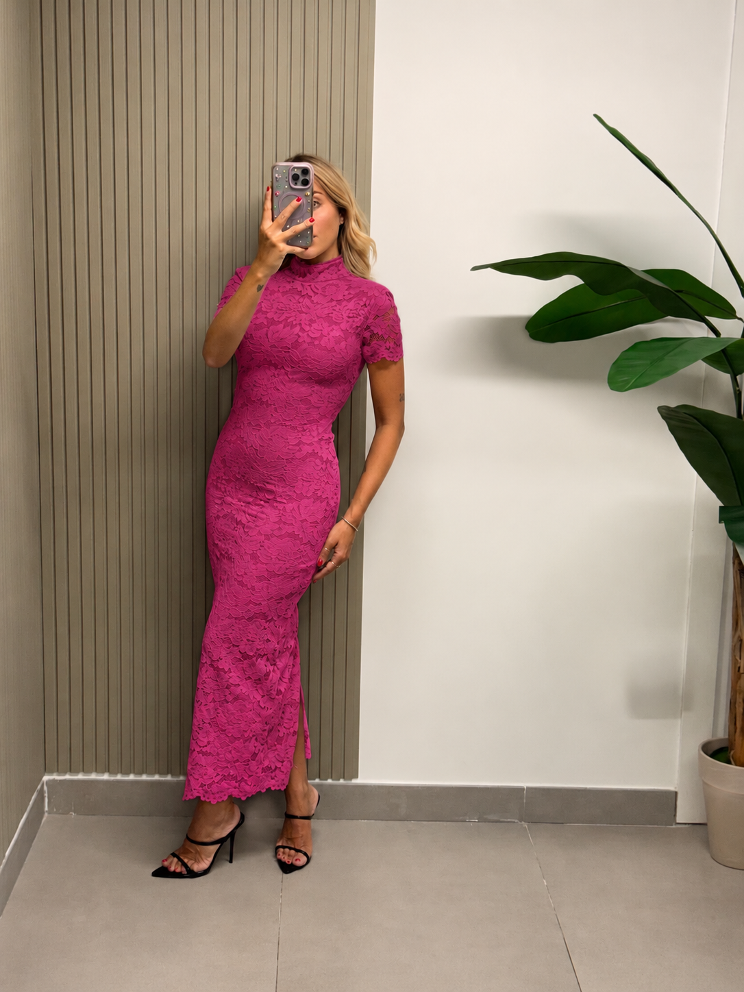 LONG DRESS PIZZO ROMANTICO MAGENTA