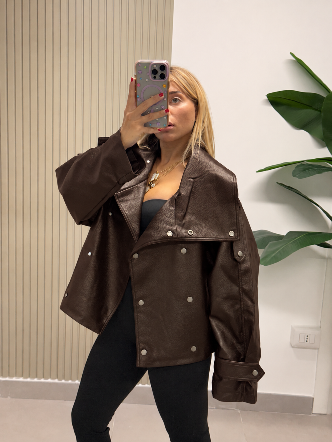 BOMBER COLLO ALTO ECOPELLE MARRONE