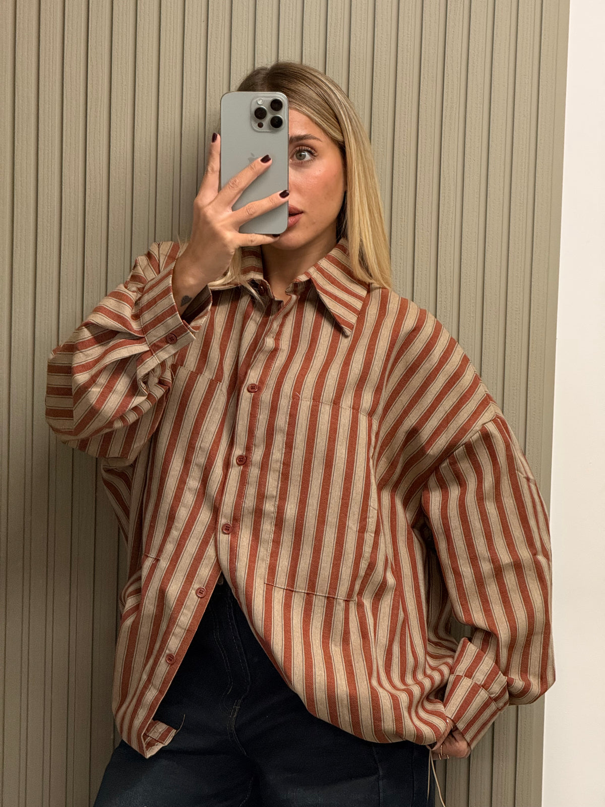 CAMICIA RIGHE CON COULISSE ARRICCIATA RUGGINE
