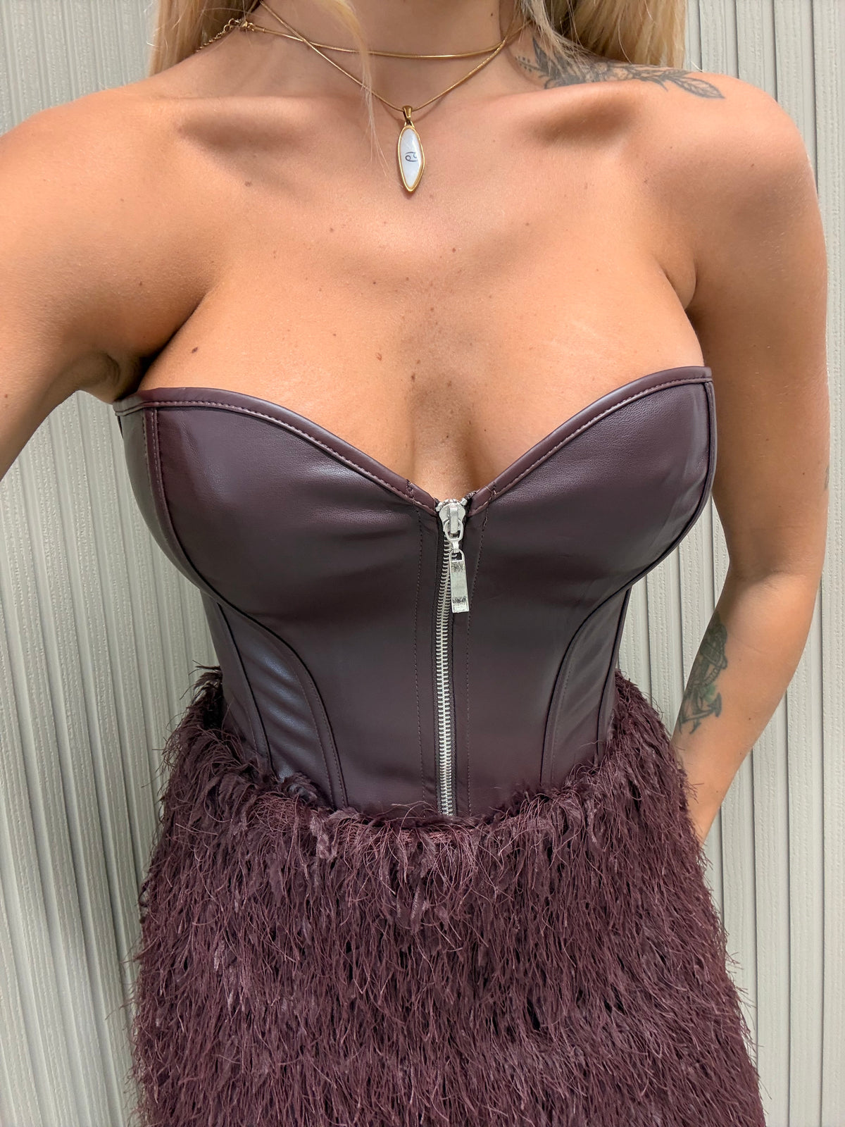 BUSTINO ZIP ECOPELLE BORDEAUX