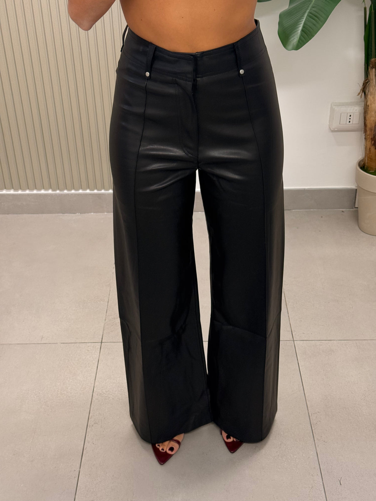 PANTALONE PALAZZO ECOPELLE NERO