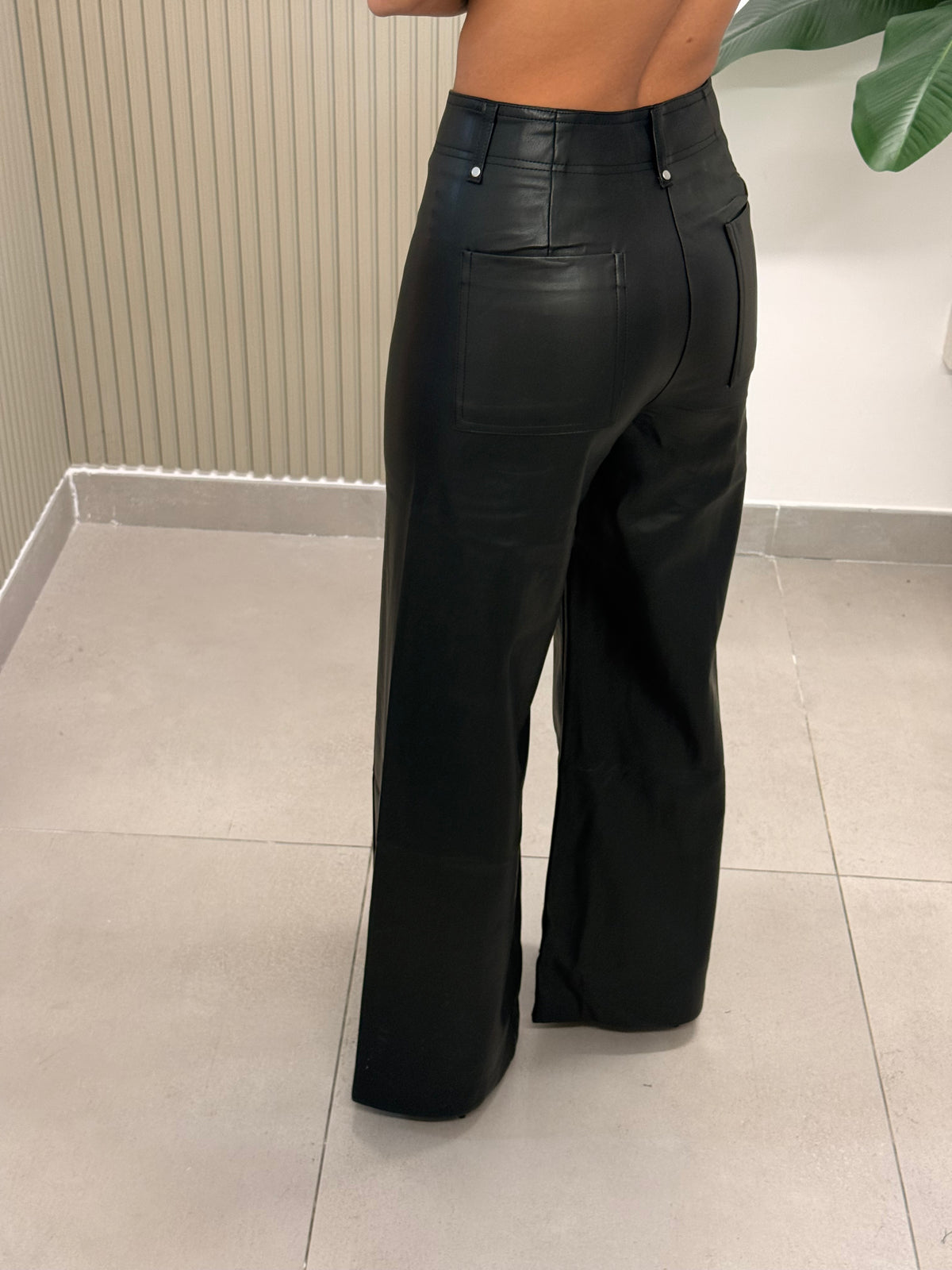 PANTALONE PALAZZO ECOPELLE NERO