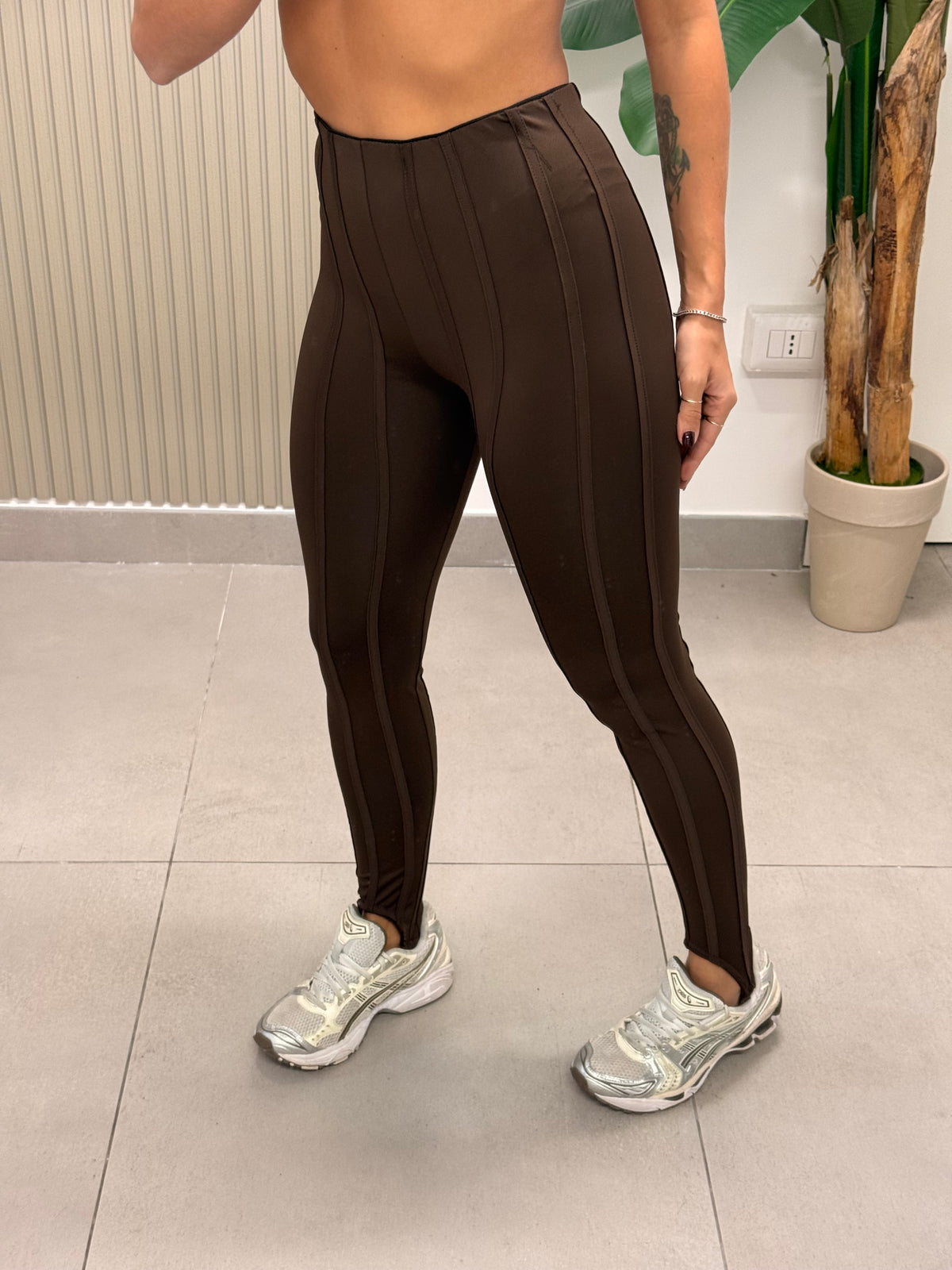 LEGGINGS GHETTA A RIGHE MARRONE