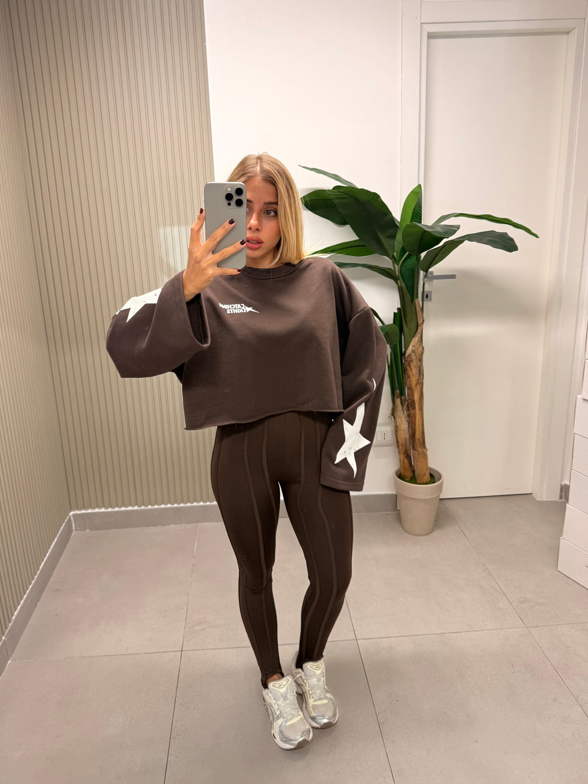 LEGGINGS GHETTA A RIGHE MARRONE
