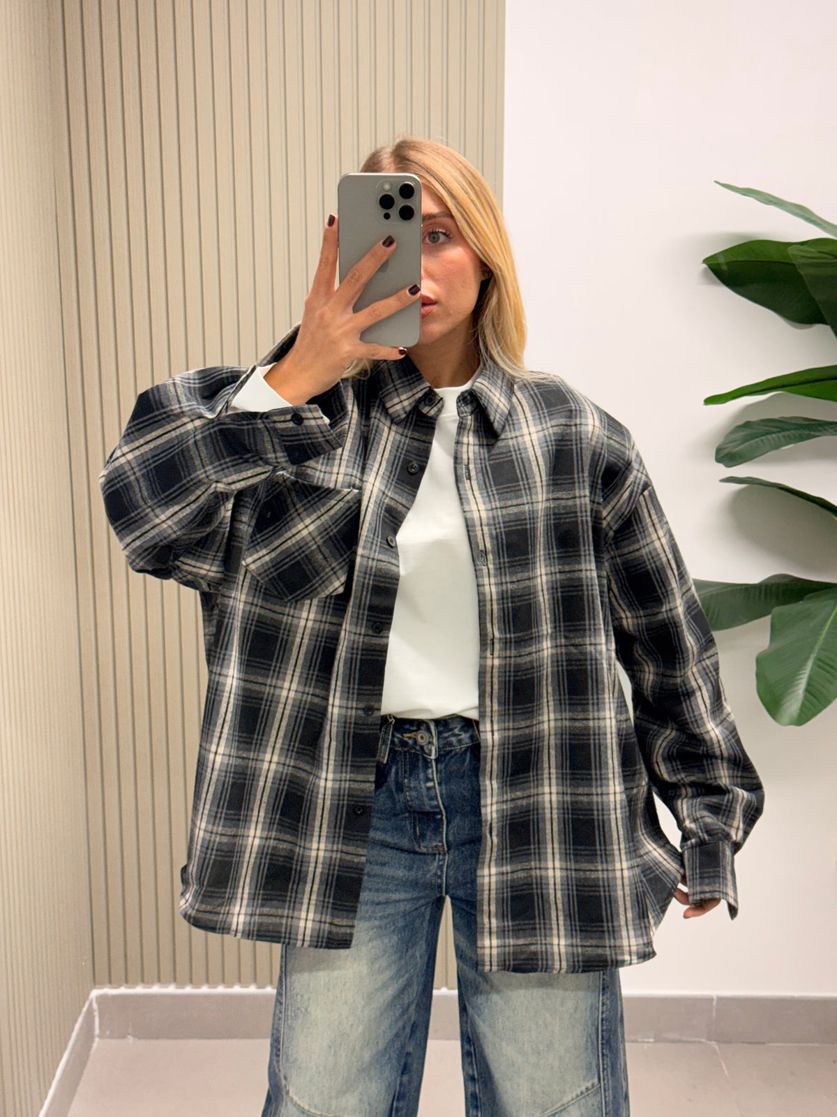 CAMICIA QUADRI OVERSIZE NERA