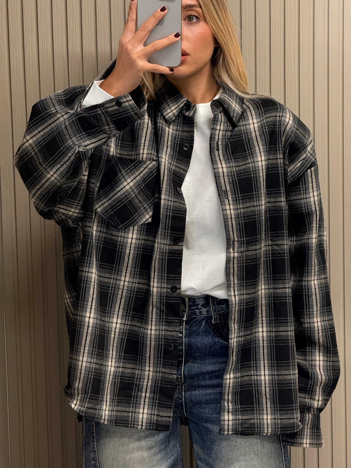 CAMICIA QUADRI OVERSIZE NERA