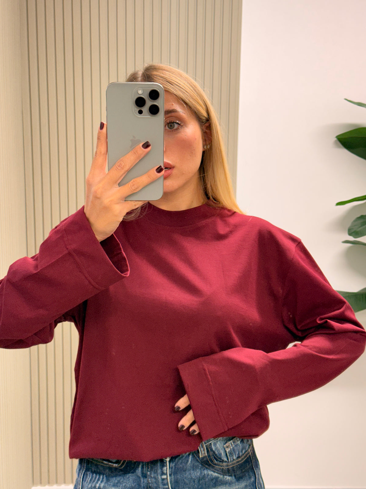 T-SHIRT LONG SLEVEE BASIC BORDEAUX