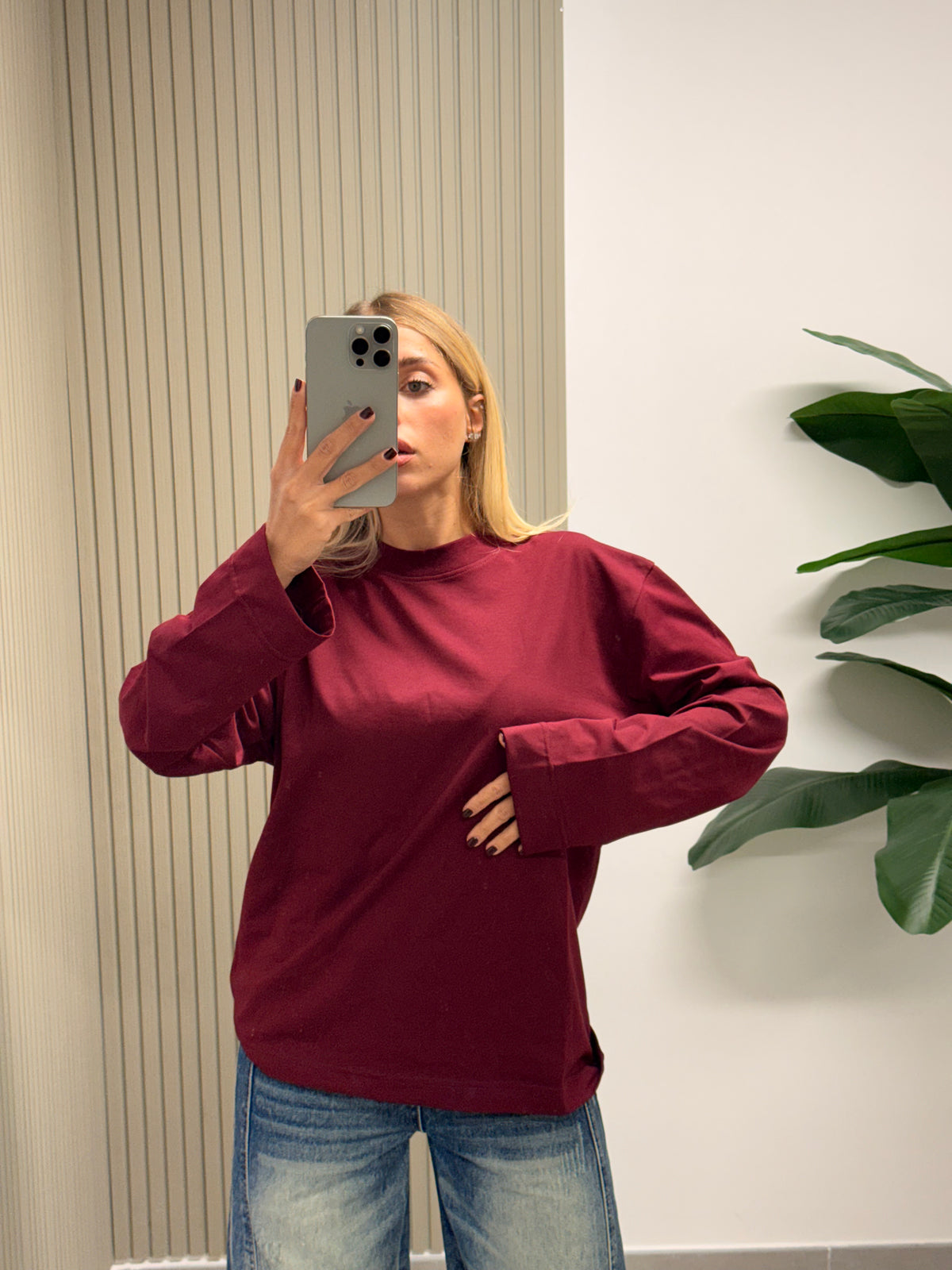T-SHIRT LONG SLEVEE BASIC BORDEAUX