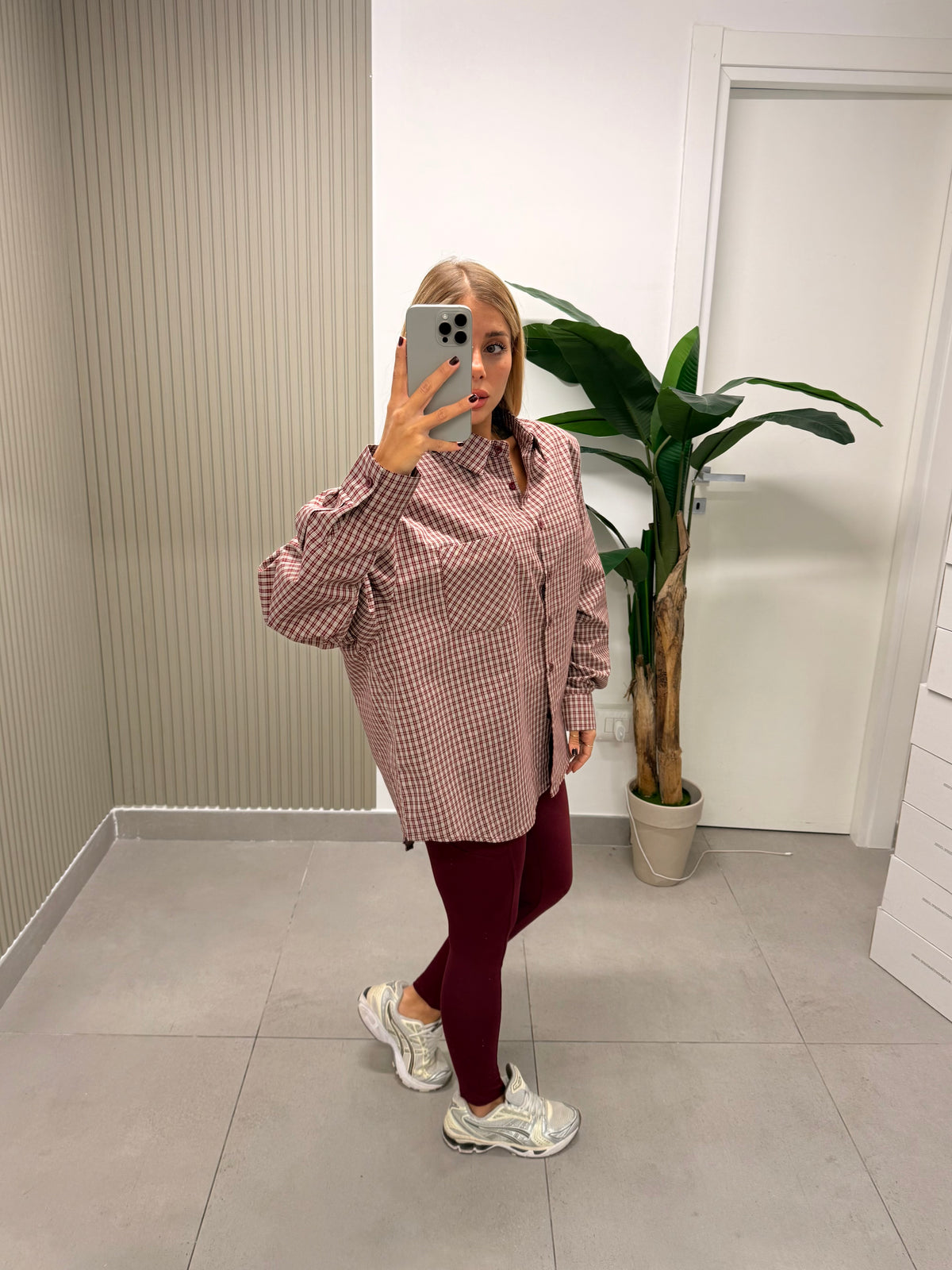 CAMICIA QUADRETTI OVERSIZE BORDEAUX