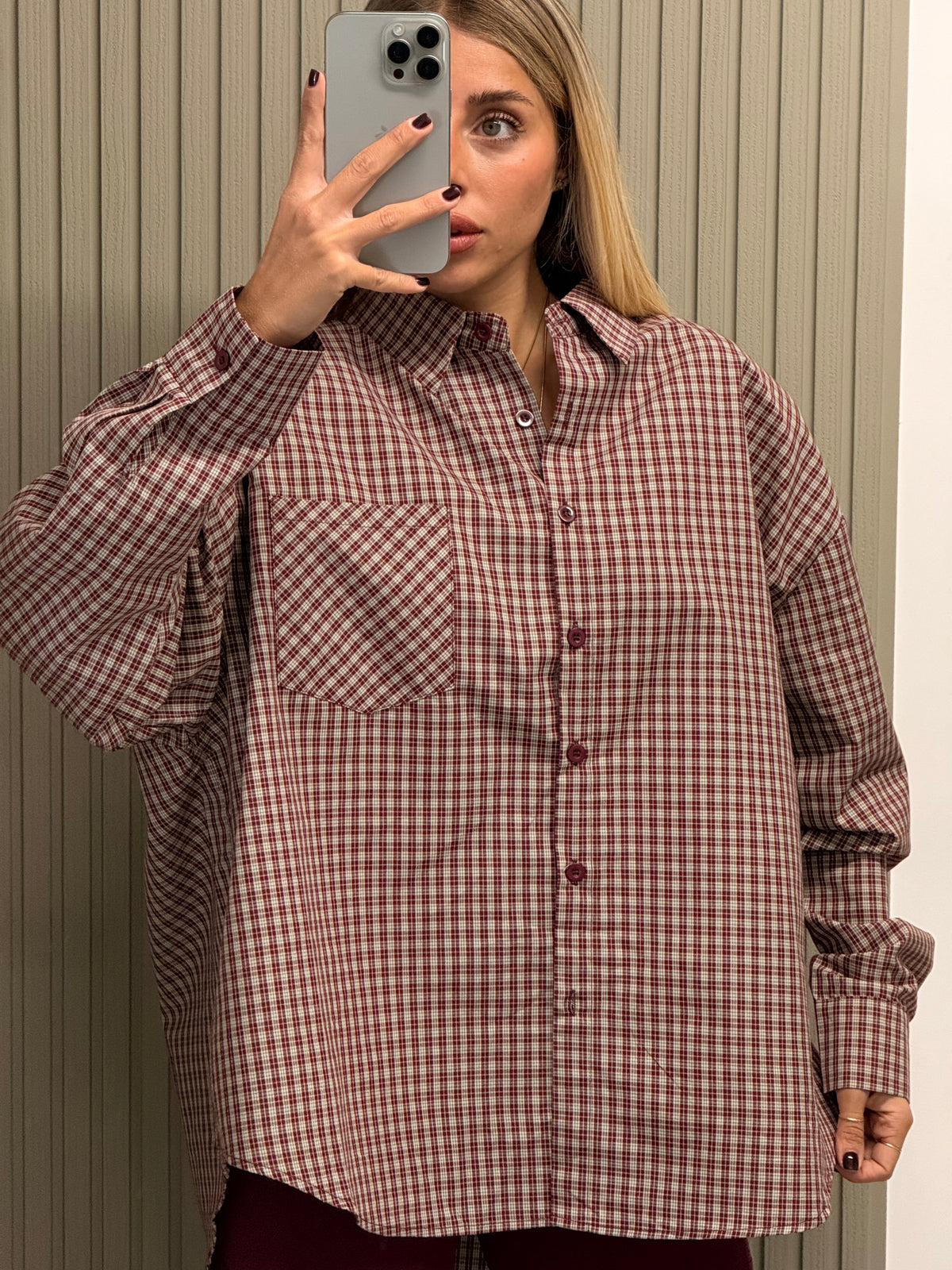 CAMICIA QUADRETTI OVERSIZE BORDEAUX
